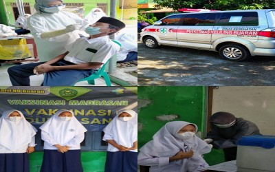Antusias Siswa Siswi MTs Ma'arif NU Buaran Ikuti Vaksinasi COVID-19 Tahap 1